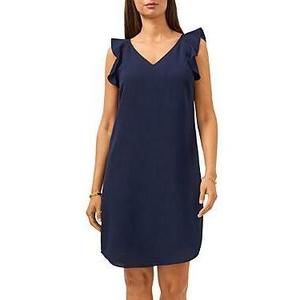 MSRP $99 Vince Camuto Flutter Shoulder Crinkle Twill Dress Blue Size 8